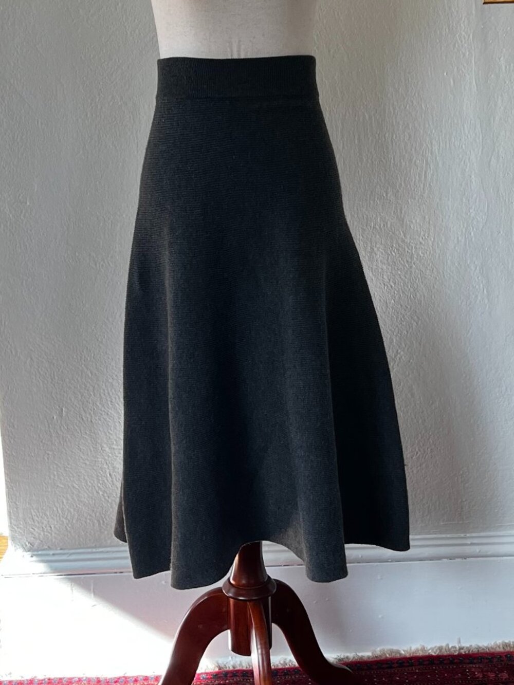 Charcoal Gray Wool Blend Knit Midi Skirt A-Line Sweater Skirt